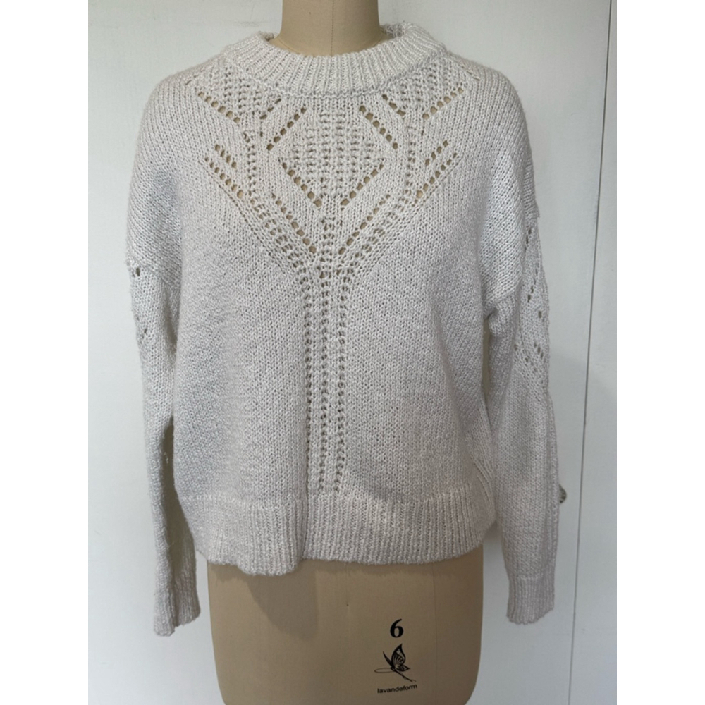 Women's Old Navy pointelle trim knit Sweater Size M crew neck Pearl White color